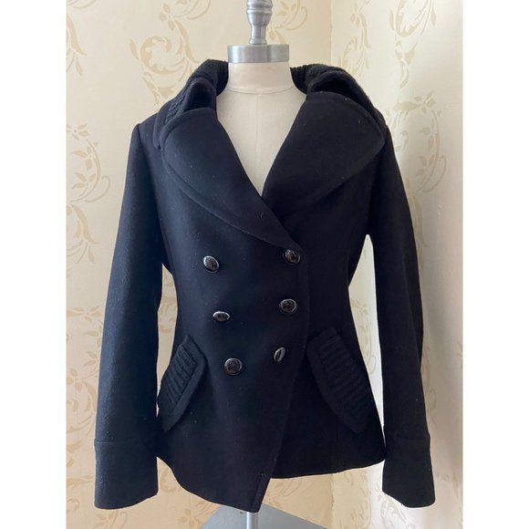 Ladies Size 8 Trina Turk Black Wool Peacoat - Picture 1 of 4